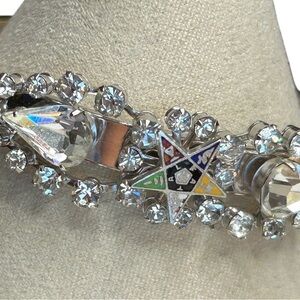 Vintage O.E.S Eastern Star Rhinestone Clamper Bracelet – Kramer Style, Pristine